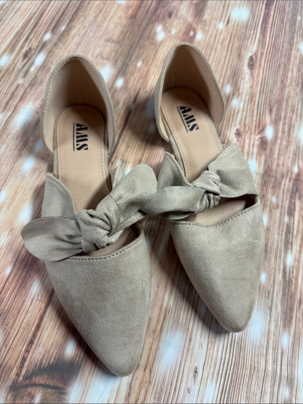 AMS Isabella Taupe Pointed D'Orsay Knot-Accent Mules